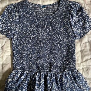 Old Navy Navy Floral Smocked Blouse